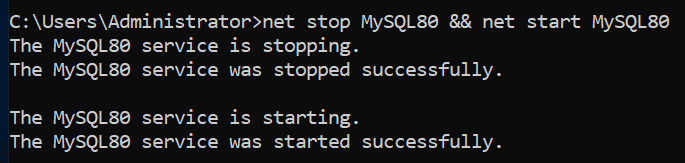 net stop MySQL80 && net start MySQL80