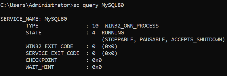 sc query MySQL80