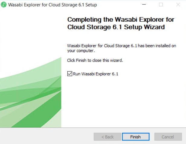 Screenshot of the Completion screen in the Wasabi Explorer Installation Wizard
