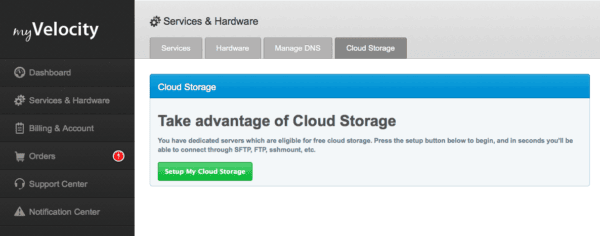 Service & Hardware - Cloud Storage Tab