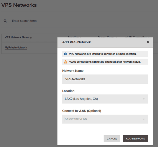 VPS Network Form.