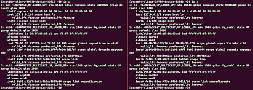 Split view of both servers and their ip a command output.