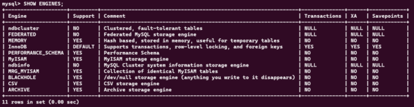 Viewing the Default and Available Storage Engines in your MySQL