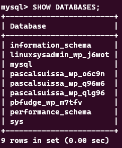 MySQL Database List