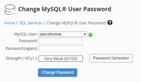 MySQL User Password Change Form