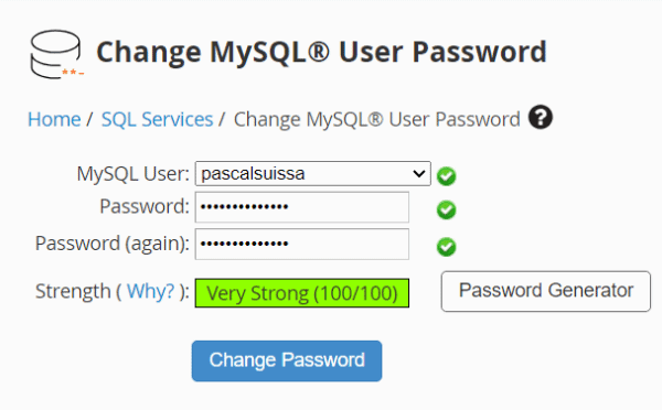 MySQL User Password Change Form Completion