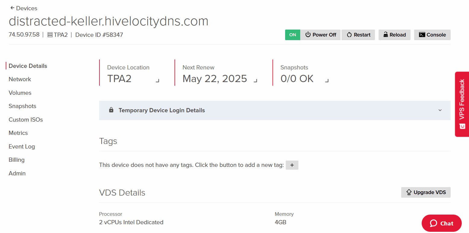 Device Details in myVelocity