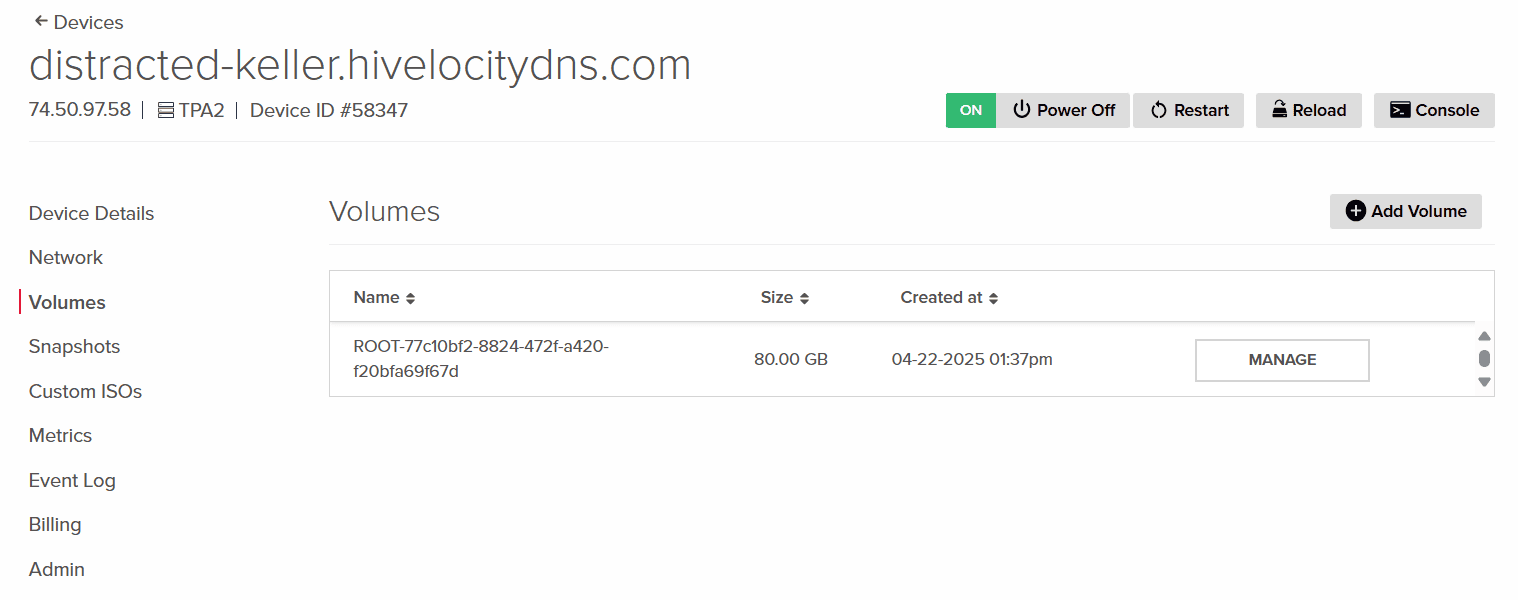 Volume tab in myVelocity