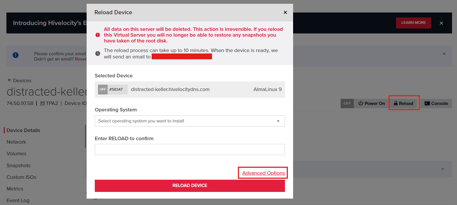 Reload Form for a VDS OS Installation