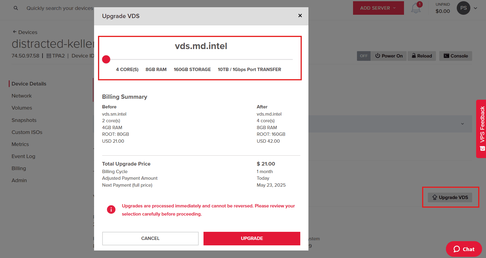 VDS Upgrade