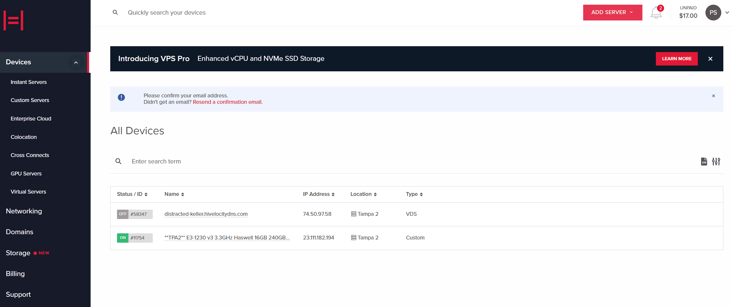 Devices Overview Page