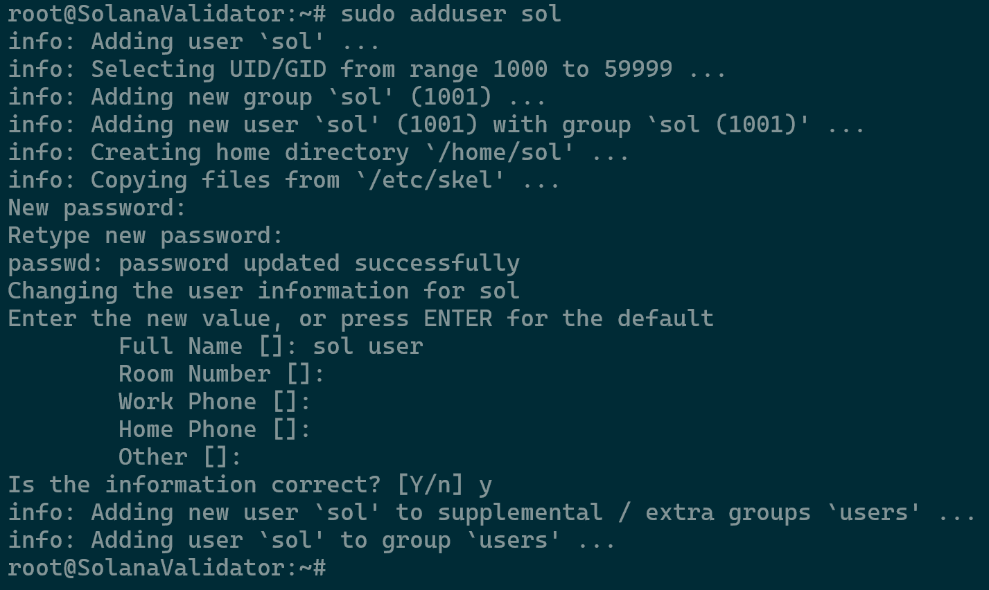 Creating the "sol" User