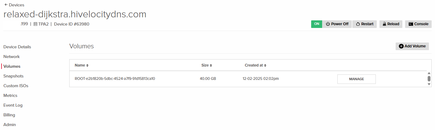 Virtual Servers Volumes