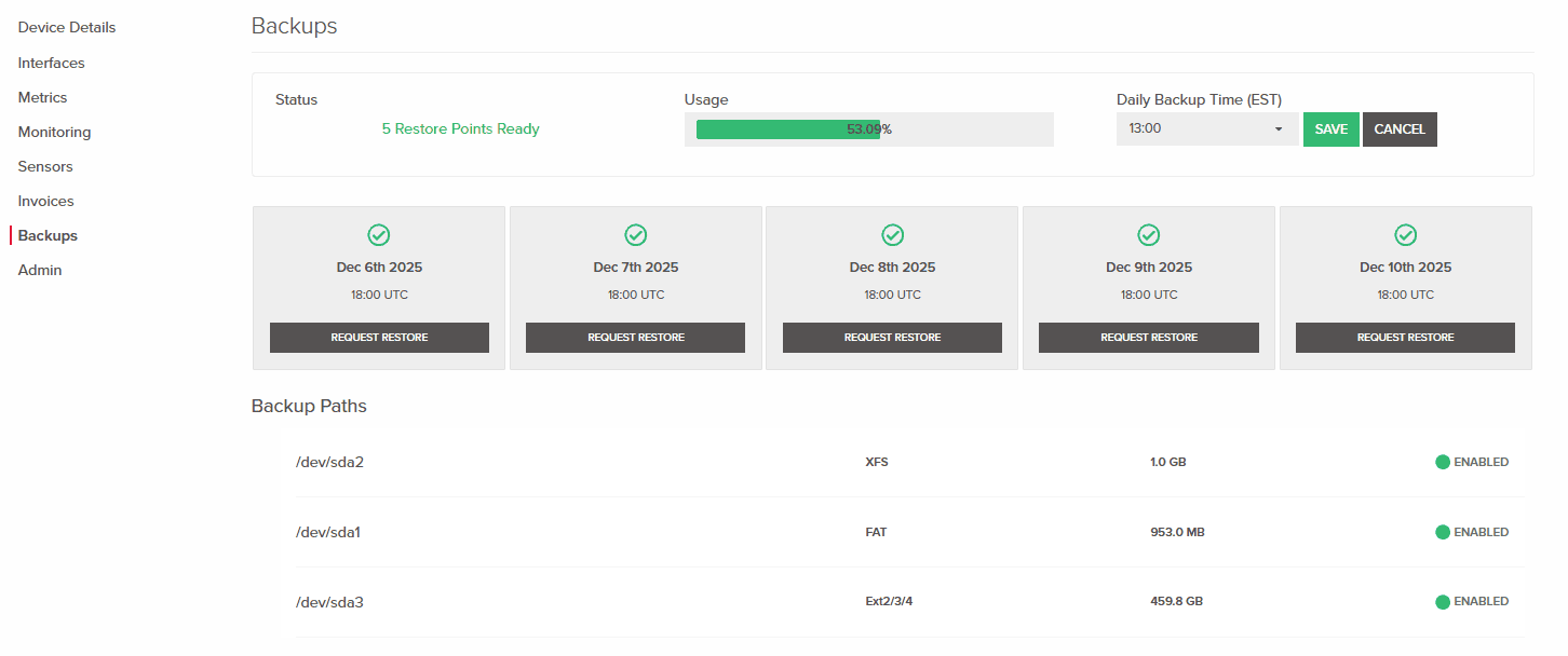 Rapid Restore Recovery Points