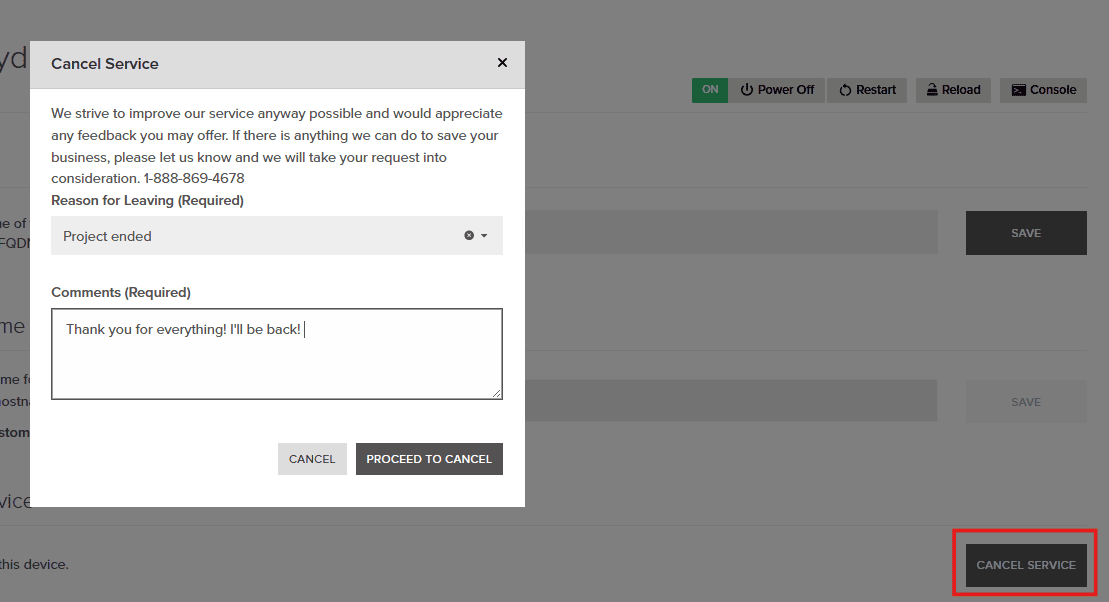 Cancelling a Service/Device
