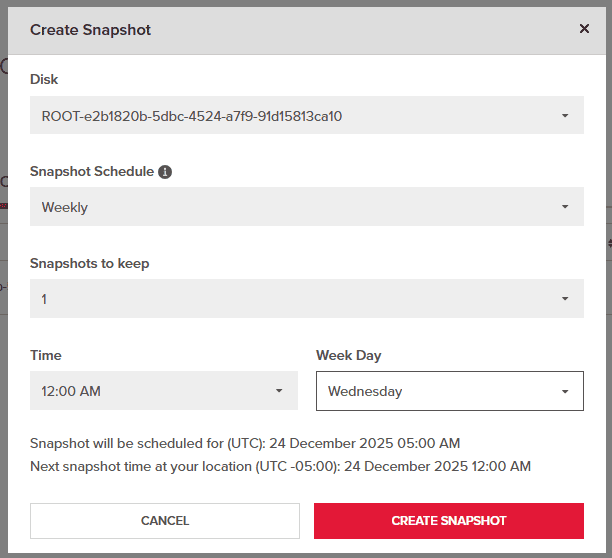 Virtual Server Snapshot Creation