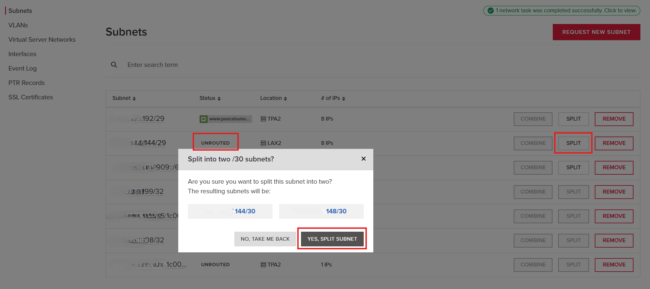 Splitting the Subnet