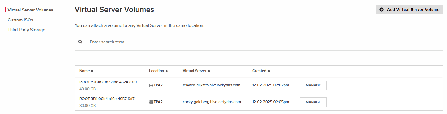 Virtual Server Volumes