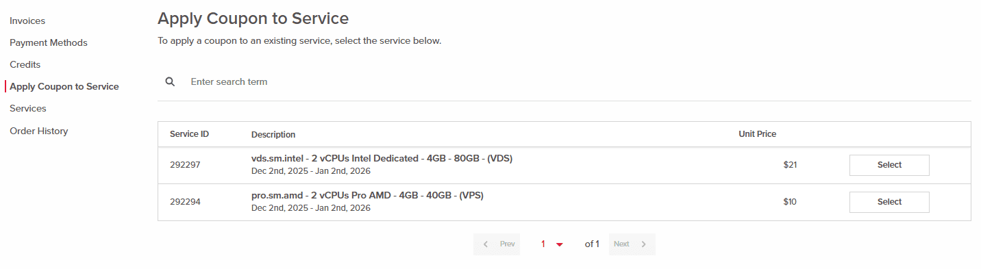 Applying Coupon to a Service