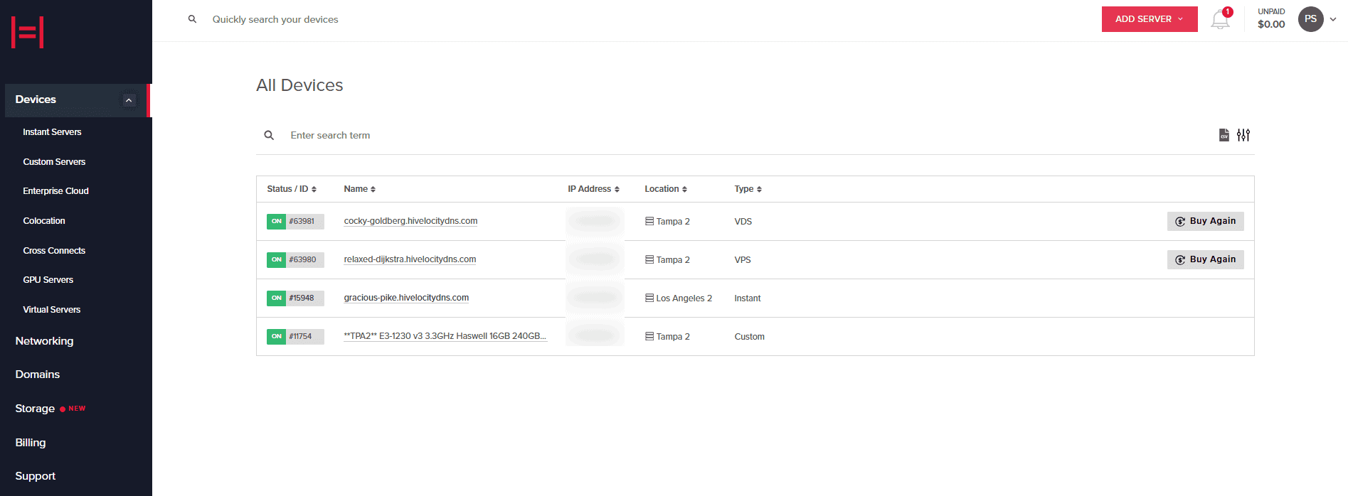 Landing Page & Devices Overview