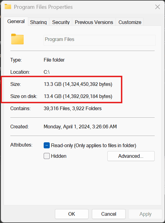 Size on Disk Details