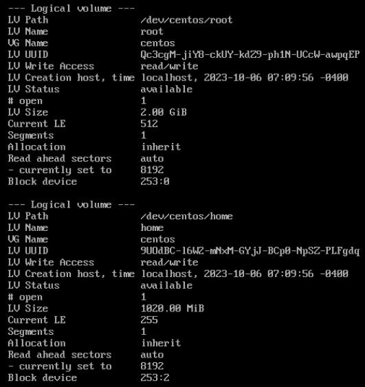 Logical Volume Display