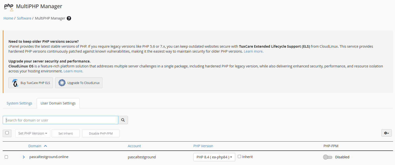 User Domain PHP Version Breakdown