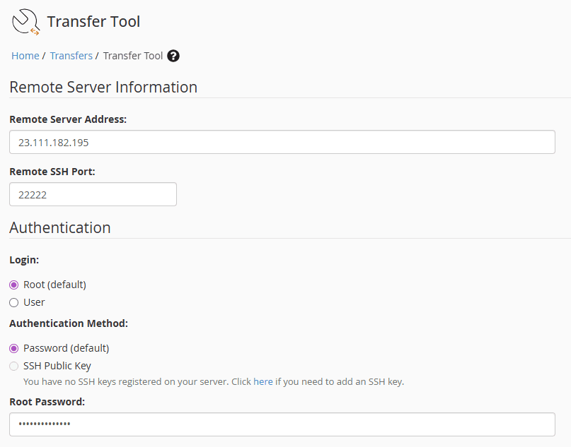Using Transfer Tool to Scan Source Server